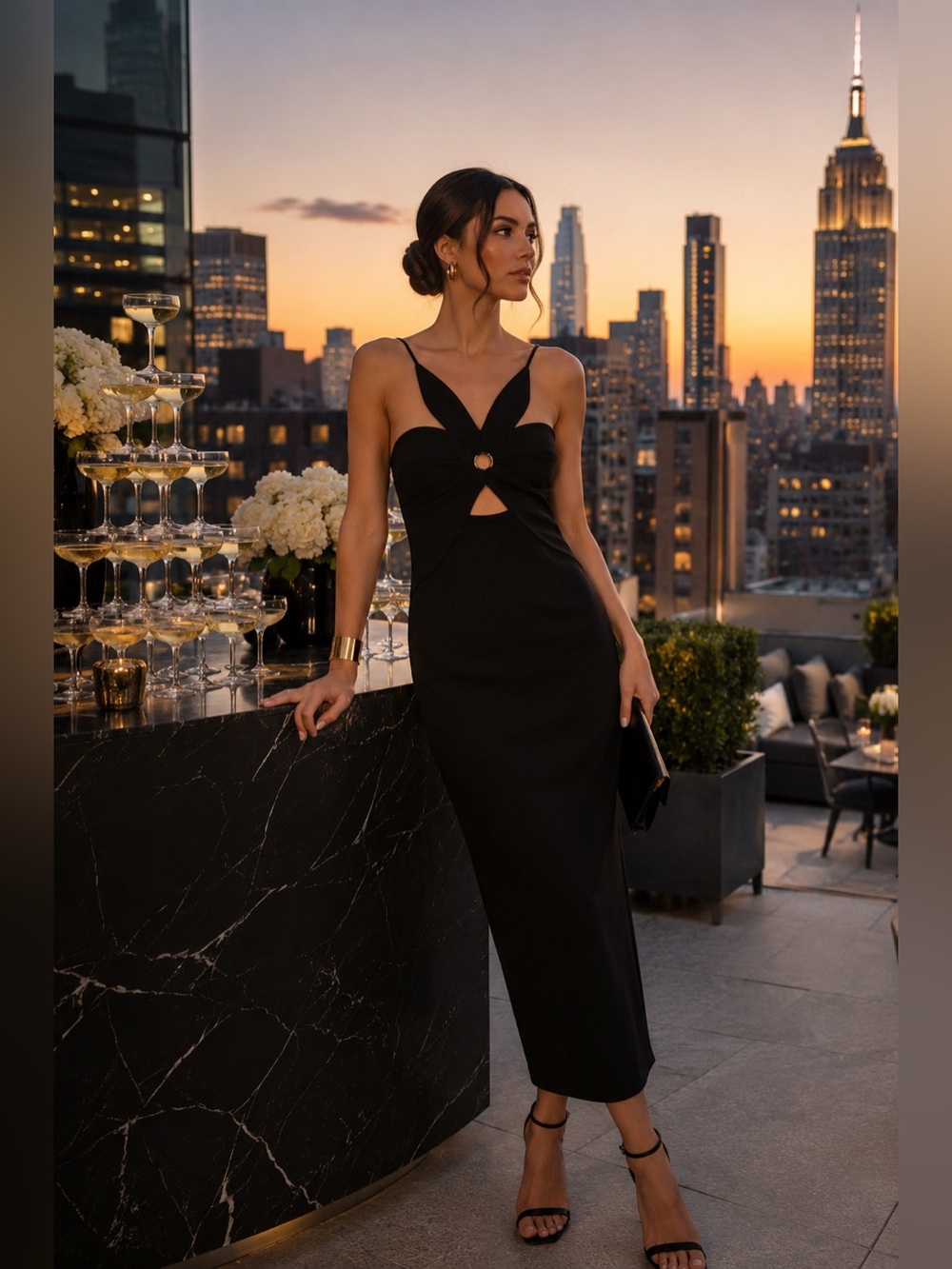 Torn by Ronny Kobo Stephanie Black Cutout Midi Dress Sz Medium Cocktail Evening - Picture 4 of 16
